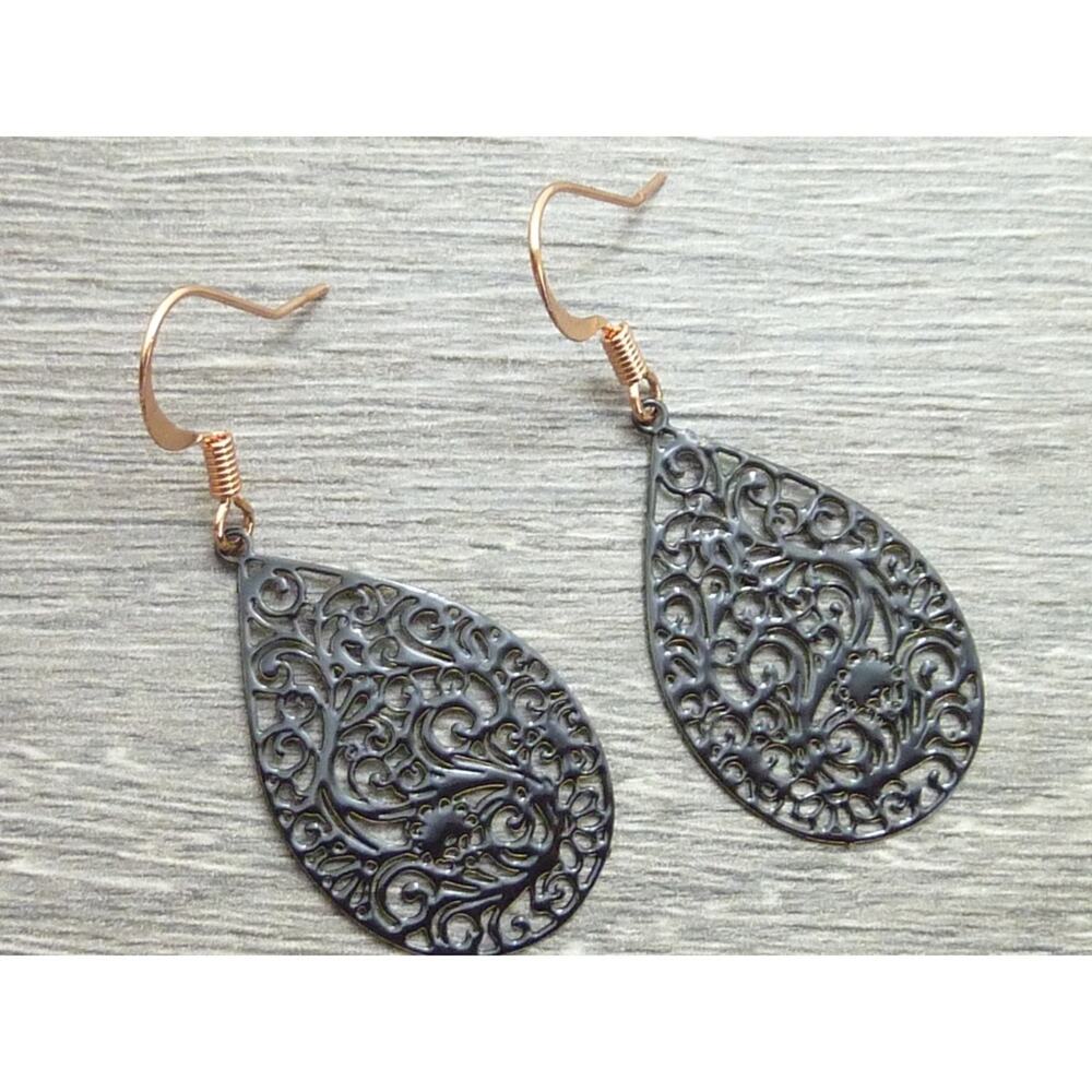 Black Filigree Teardrop Earrings